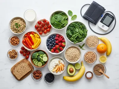 DASH-Diät-Lebensmittel: Obst, Gemüse, Vollkorn, Hülsenfrüchte und Nüsse