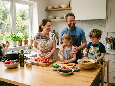 Familie kocht gemeinsam in der Küche