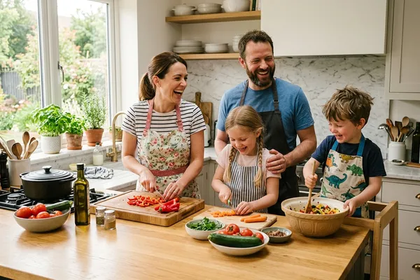 Familie kocht gemeinsam in der Küche