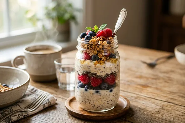 Overnight Oats mit frischen Beeren im Glas