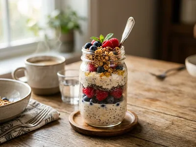 Overnight Oats mit frischen Beeren im Glas