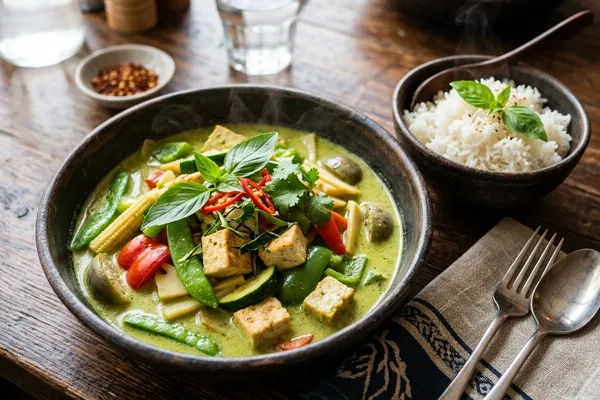 Grünes Thai-Curry mit Gemüse und Tofu