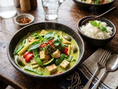 Grünes Thai-Curry mit Gemüse und Tofu