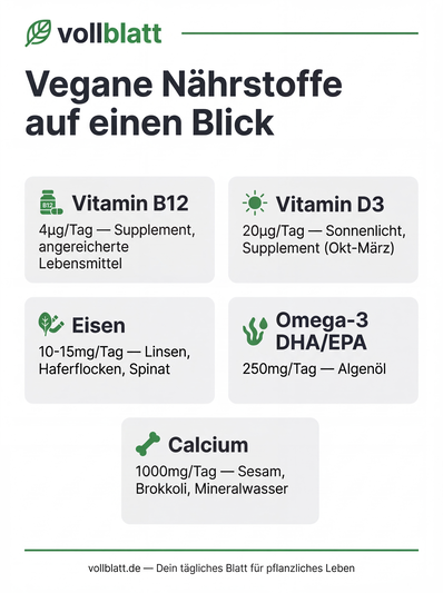 Vorschau: Vegane Nährstoffe auf einen Blick
